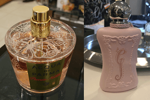 Gravierte Parfum-Flacons einer Aktion im Breunigerland