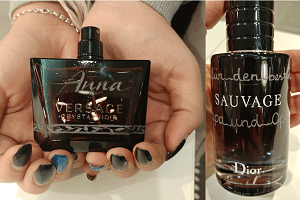 Gravierte Parfum-Flacons einer Aktion im Breunigerland