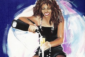 Frau mit Sekt, Technik: Airbrush, Mischtechnik
