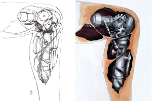 Technisches Tattoo, Technik: Graphit, Copicmarker