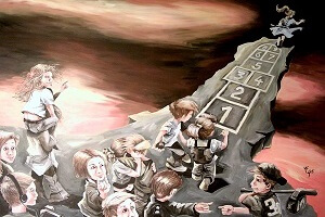 Titel: Follow the Leader, Technik: Acryl auf Leinwand, Quelle: Artwork für Album 'Follow the Leader' der Band Korn von Todd McFarlane