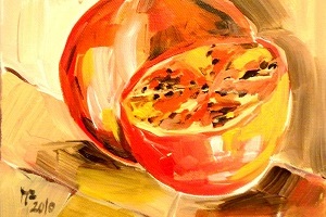 Titel: Granatapfel, Technik: Acryl auf Leinwand, Quelle: Unbekannt