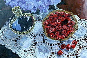 Titel: Himbeeren, Technik: Acryl auf Leinwand, Quelle: Unbekannt